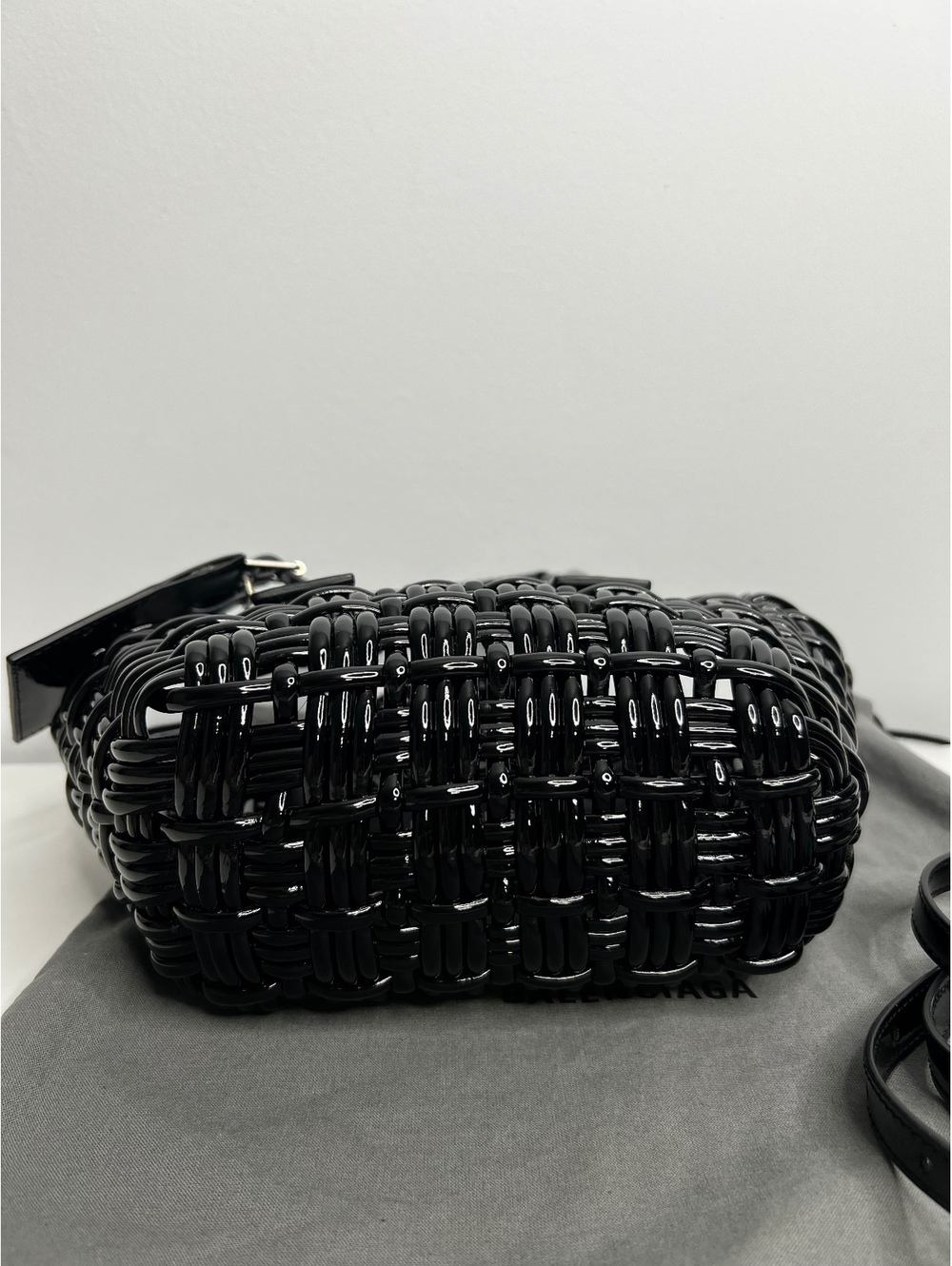 Balenciaga Bistro XXS Black Woven Basket Bag Mini Tote Crossbody Strap New - Picture 7 of 8